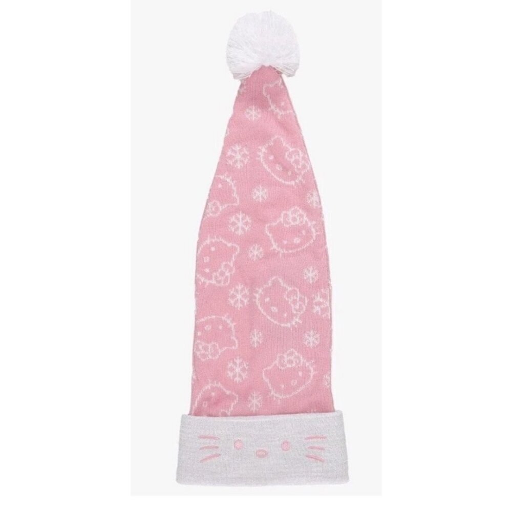 Hello Kitty Pink Face Snowflake Holiday Santa Hat NEW Adult One Size